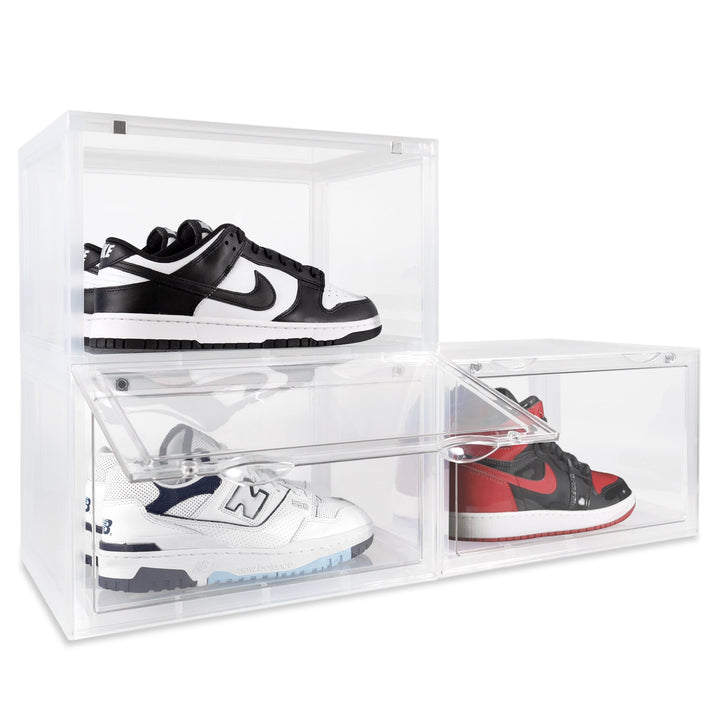 OLLIE XL HARD PLASTIC Drop Side Stackable Shoe Box Organizer