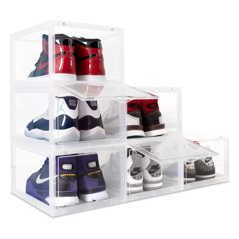 OLLIE HARD PLASTIC Drop Front Stackable Shoe Box Organizer, Clear – Ollie